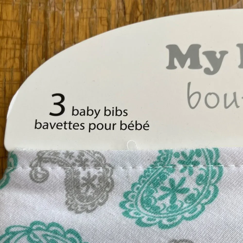 MY BABY BOUTIQUE Paisley Bandana Bibs - Teal and Gray
